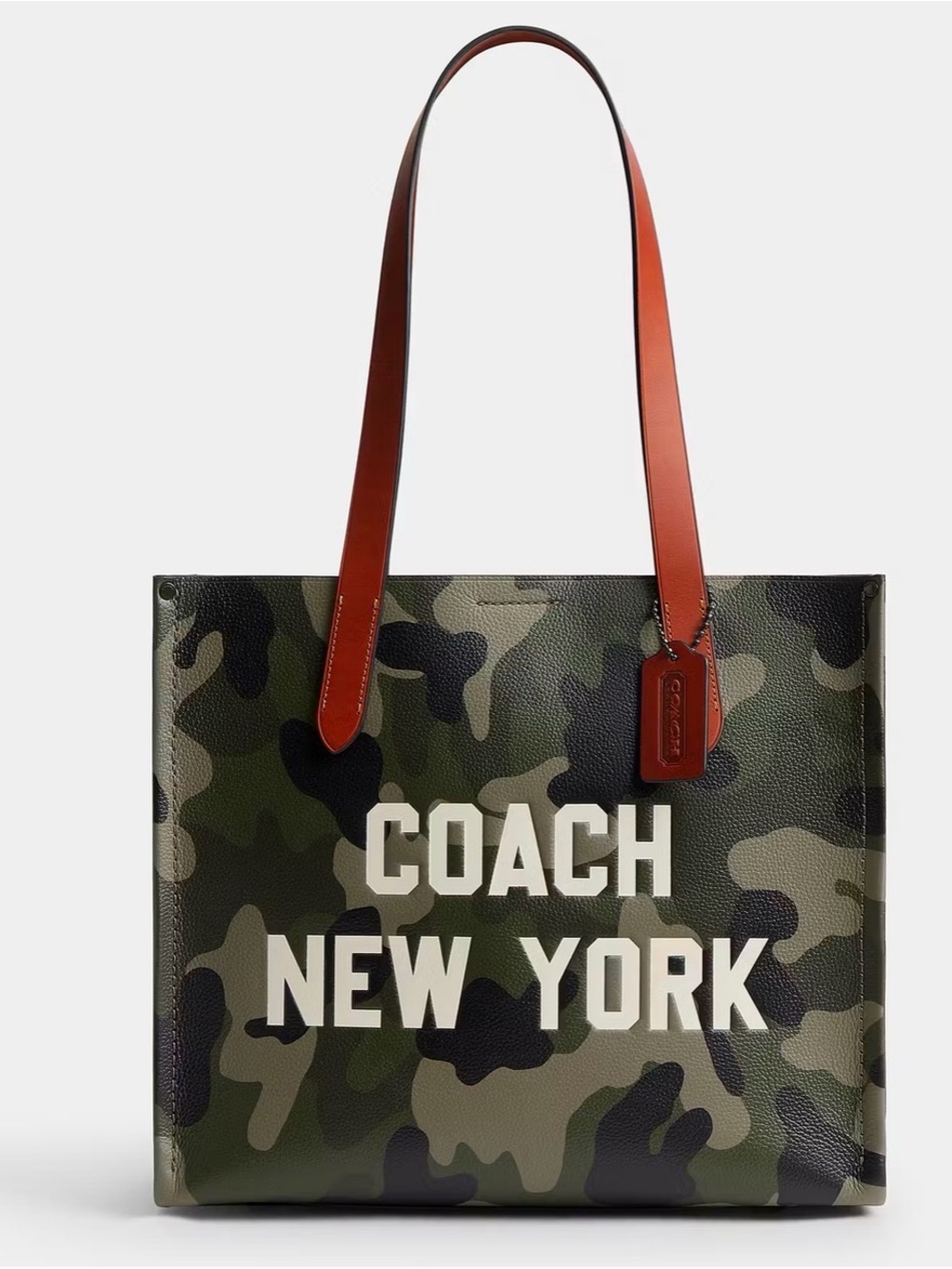 Coach Camouflage Canvas Tote with Brown Leather Handles - unisex